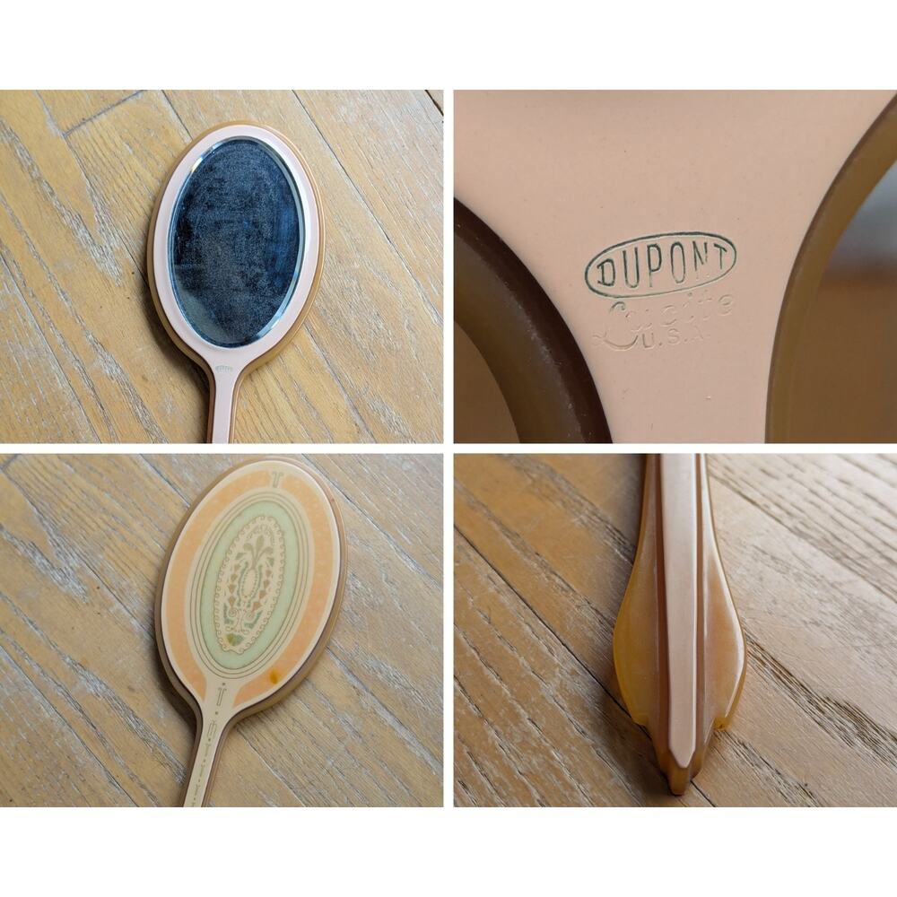 Vintage DuPont Lucite Hand Mirror Art Deco 40s Decorative Home Beauty‎ Vanity
